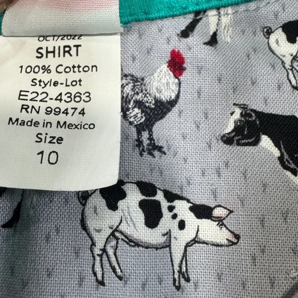 Ricrac & Ruffles Boys Sz 10 Button Up Shirt Farm Cows Pigs Chickens Long Sleeve‎